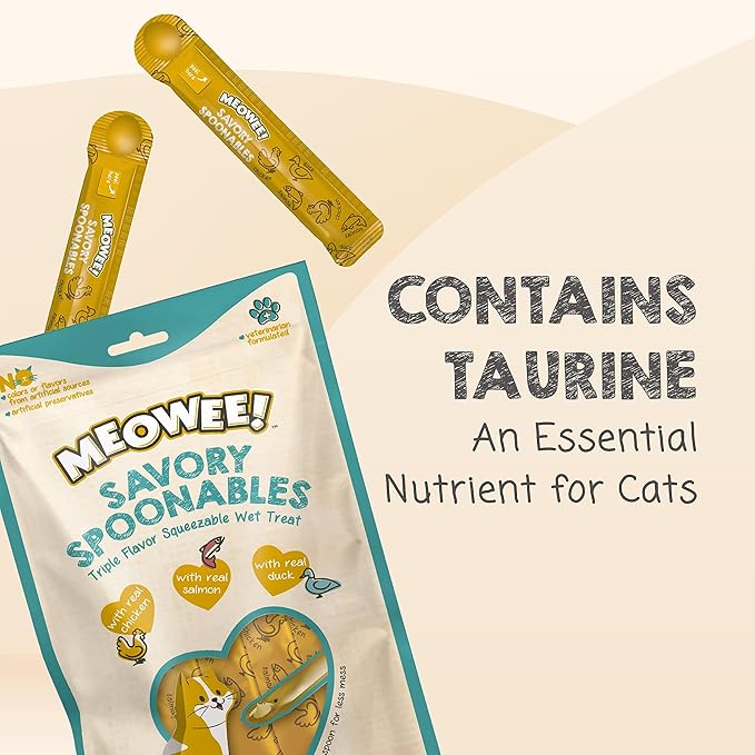 Savory Spoonables with Real Chicken, Salmon & Duck, 8 Count Tube, Triple Flavor Squeezable Lickable Wet Treats for Cats with Built-in Spoon for Less Mess