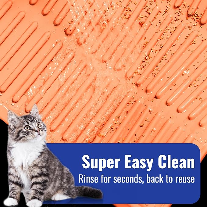 Rubber Litter Box Mat: Cute Cat Litter Trapping Mat - Peach Pink Easy Clean Kitty Litter Catcher Mat for Floor - Waterproof Litter Tracking Mat (24” x 15”)