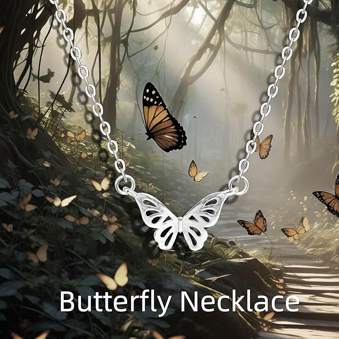 S925 Sterling Silver Butterfly Necklace for Women Cute Animal Meaning Dainty Necklace Pearl Cat Pendant Collar for Gift