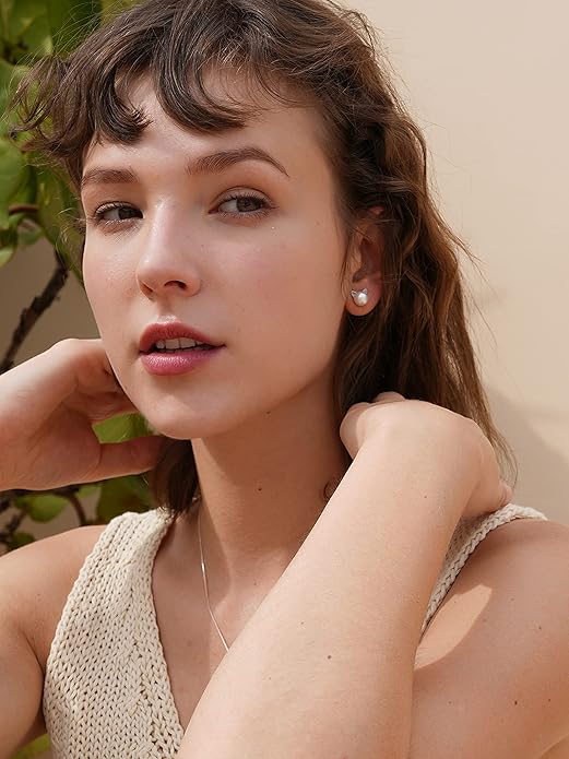 S.Leaf Cat Earrings Pearl Earrings Sterling Silver Earrings for Women Cat Memorial Gifts Cat Gifts for Cat Lovers Cat Jewelry for Women