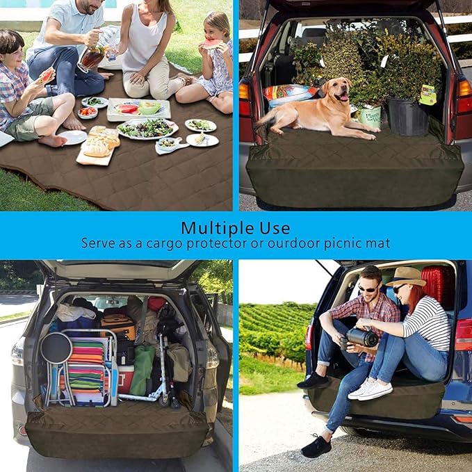 F-color SUV Cargo Liner for Dogs, Water Resistant Pet Cargo Cover Dog Seat Cover Mat for SUVs Sedans Vans with Bumper Flap Protector, Non-Slip, Large Size Universal Fit, Brown