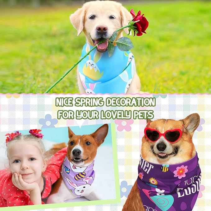 100 Pcs Dog Bandanas Bulk Pet Bibs Colorful Triangle Scarf Pet Bandanas for Medium Large Dogs Spring Summer Birthday Costume Decoration (Easter)