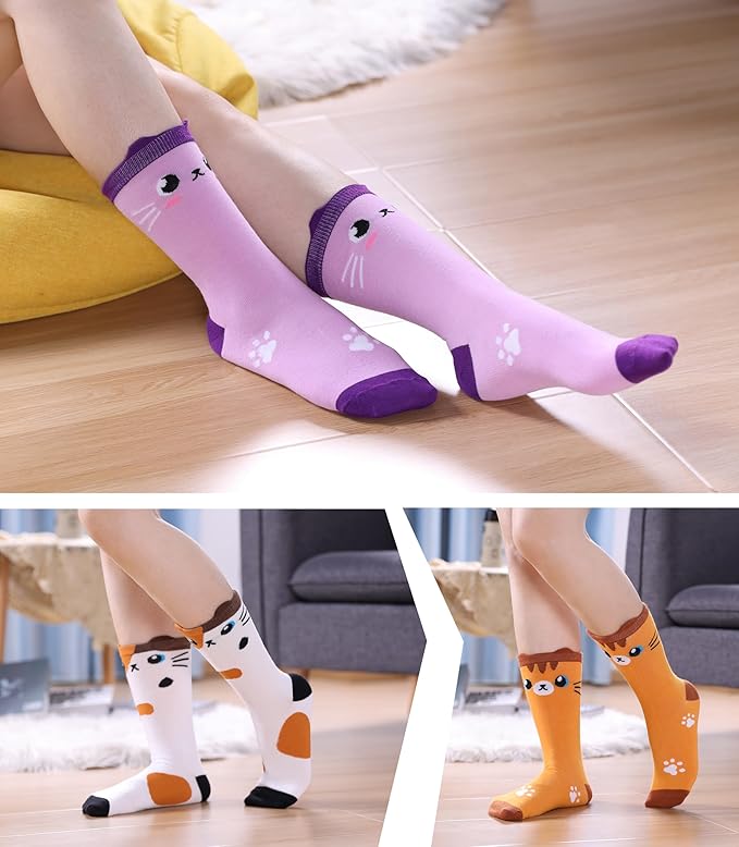 SDBING Womens Cat Socks Cute Gifts Animal Soft Breathable Thin Cotton Casual Crew Socks 5 Pairs