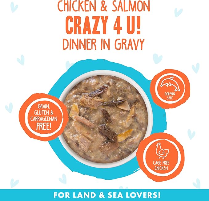 Weruva B.F.F. OMG - Best Feline Friend Oh My Gravy! Grain-Free Wet Cat Food Cans, Crazy 4 U! Chicken & Salmon, 2.8oz Can (Pack of 12)