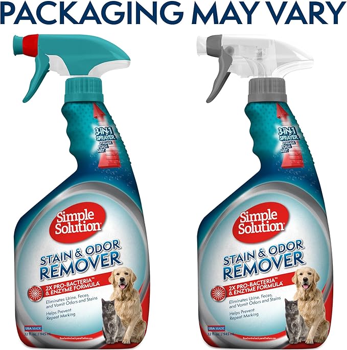 Simple Solution Stain & Odor Eliminator for Pets, Carpet Deodorizer, Enzyme Pet Odor Eliminator for Home, Stain Remover for Cat & Dog Pee, Urine Destroyer, Carpet Cleaner Spray, 32 oz