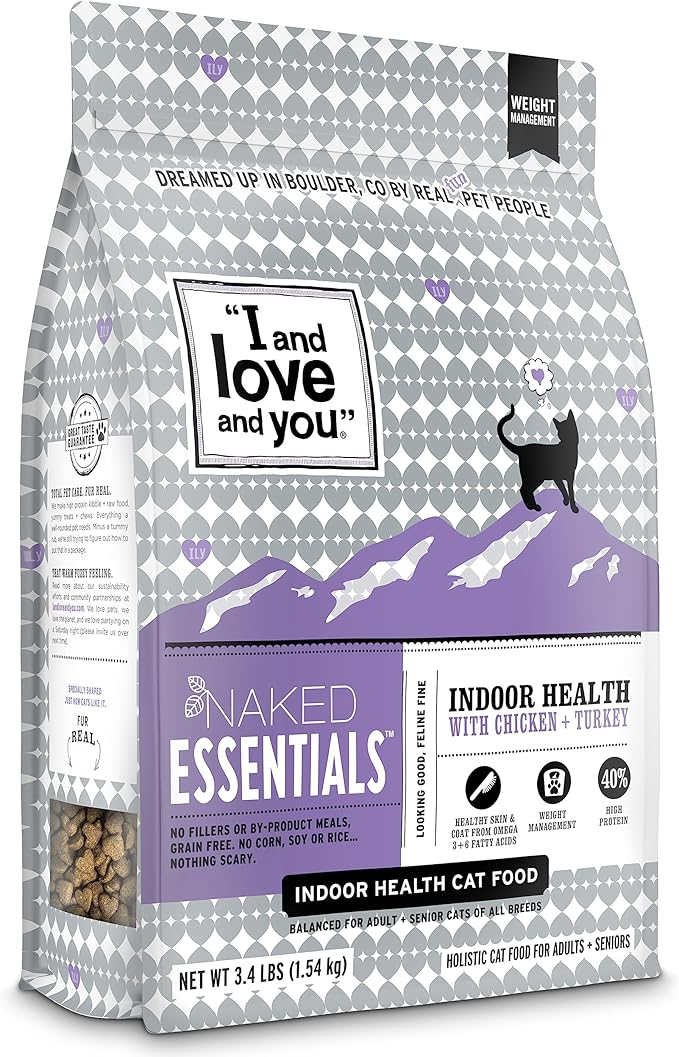 I and love and you Naked Essentials Dry Cat Food - Chicken + Turkey for Indoor Health - Grain Free, Real Meat, No Fillers, 3.4lb Bag