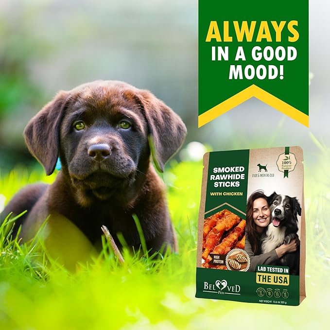 Dog Treats Rawhide Sticks Wrapped with Chicken 11 oz Pet Natural Chew Treats - Grain Free Meat & Human Grade Dried Snacks - Best for Small & Large Dogs (10.6 Ounce (Pack of 1), Smoked Chicken)