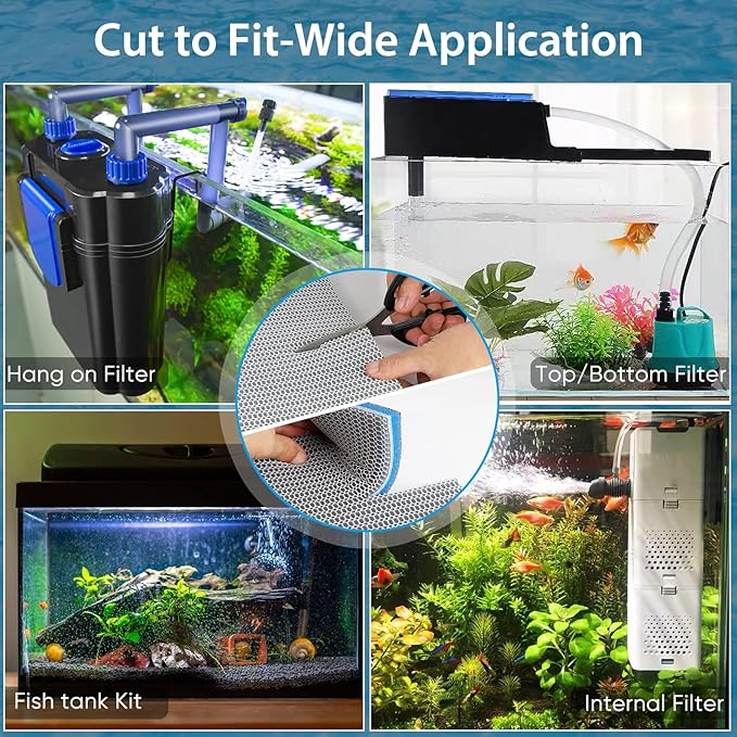 Aquarium Filter Media, Upgraded 8-Layer Filter Sponge Pad for Fish Tank and Pond, Super Filtering Effect, Cut to Fit, Reusable and Washable Aquarium Filter Floss (11.8” x 15.7”)