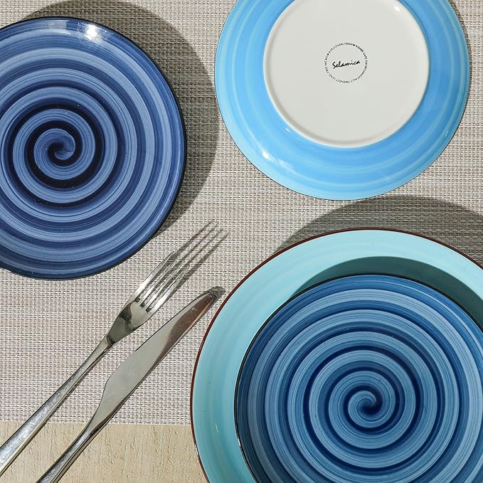 Selamica Ceramic Dessert Plates Set of 6, Small Salad Plates 6 Inch Appetizer Plates for Kitchen, Small Dinner Plates/Dishes for Cake Snacks Side Dish, Microwave Dishwasher Safe, Gradient Blue