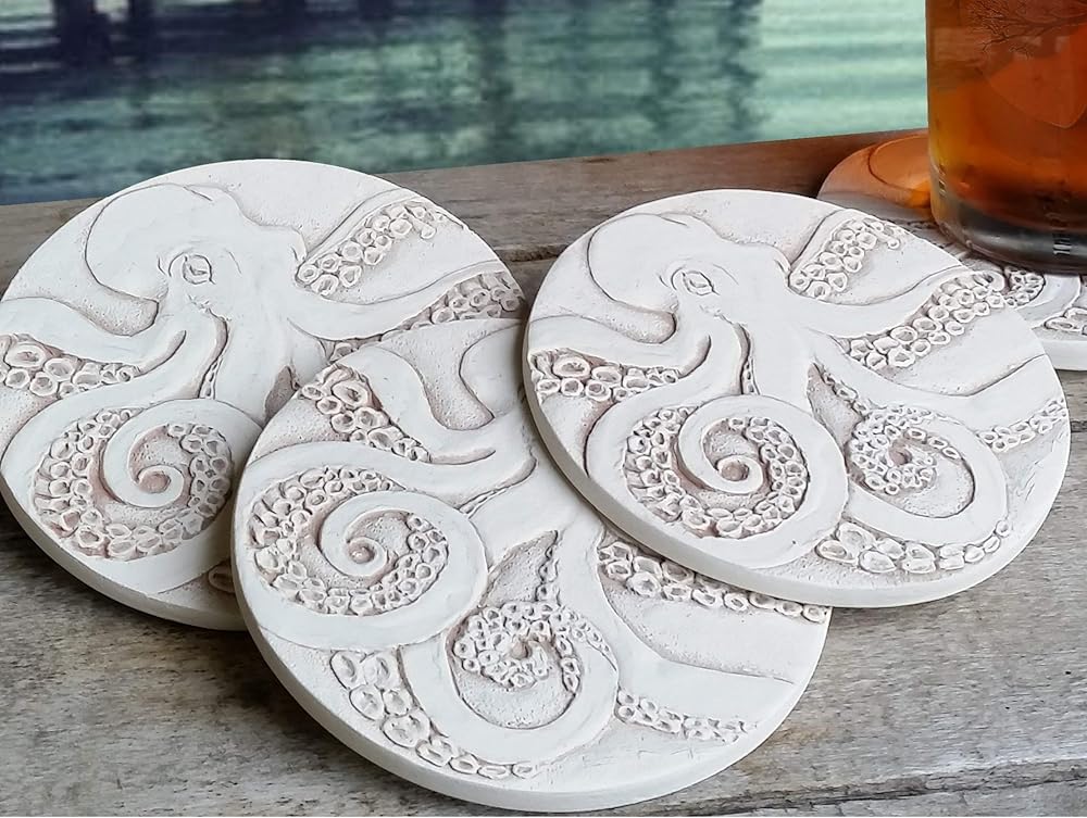 Sea Creature Absorbent Stone Coasters | Set of 4 | Octopus
