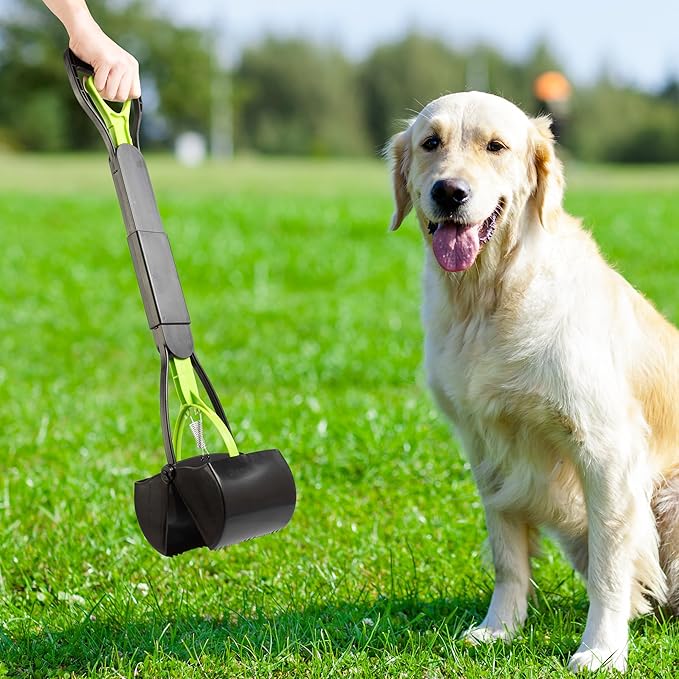 PETMAKER Pooper Scooper - Foldable Cat and Dog Poop Scoop with Ergonomic Handle - Enables One-Handed Use on Concrete, Grass, and Gravel (Green)