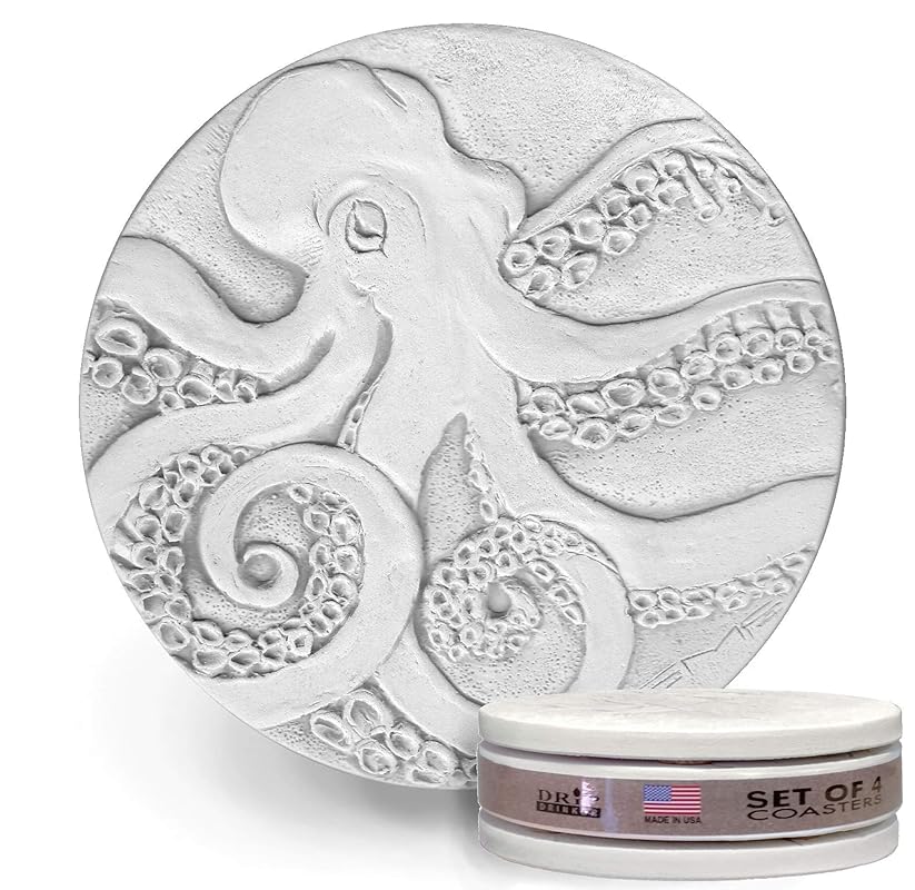 Sea Creature Absorbent Stone Coasters | Set of 4 | Octopus
