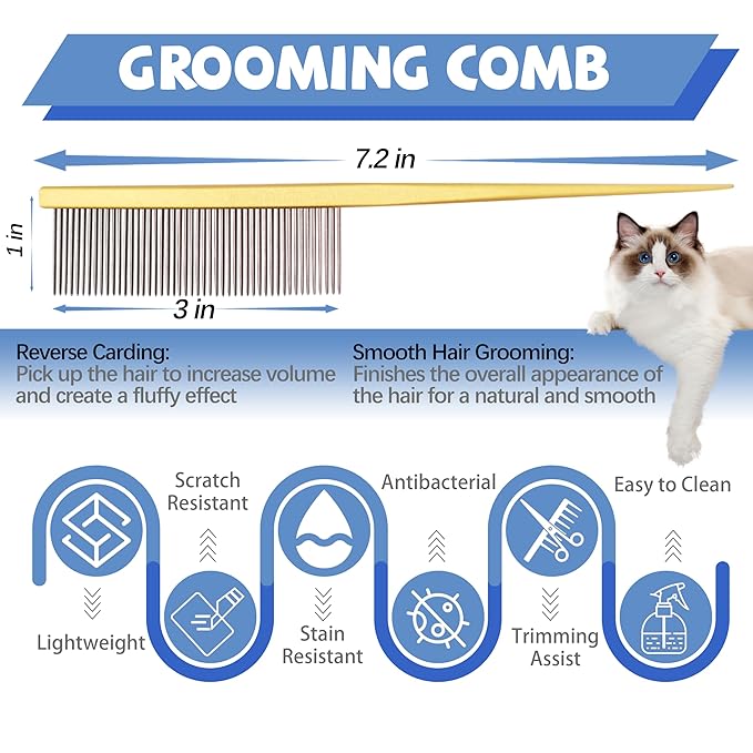 Grooming Pet Comb Rat Tail Dematting Cat and Dog Comb,Rounded Ends Design for Safe Tangle Removal, Hairstyling, Massage,Loose Hair Removal,Prevent Irritation,Fluffing Paws,Face,Tail,Remove Tear Stain