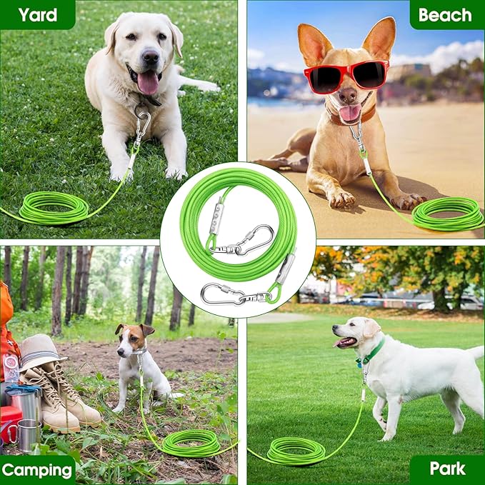 Dog Tie Out Cable for Outside,20FT Heavy Duty Dog Leash&Chains with Swivel Hook,Small-Large Dogs Runner Cable Up to 250lbs, Long Dogs Lead Line for Yard Outdoor and Camping (250lbs 20FT, Green)