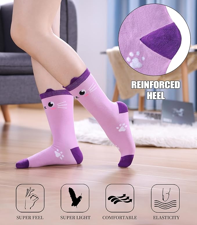 SDBING Womens Cat Socks Cute Gifts Animal Soft Breathable Thin Cotton Casual Crew Socks 5 Pairs