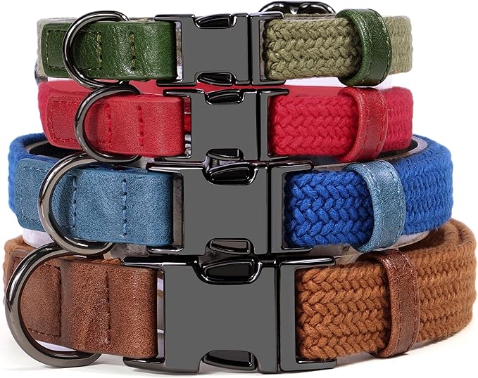 PET ARTIST Soft Cotton Dog Collar for Small Dogs in Glamorous Red, Simple Dog Collar with Quick Release Metal Buckle & D Ring, S Size (10-16")