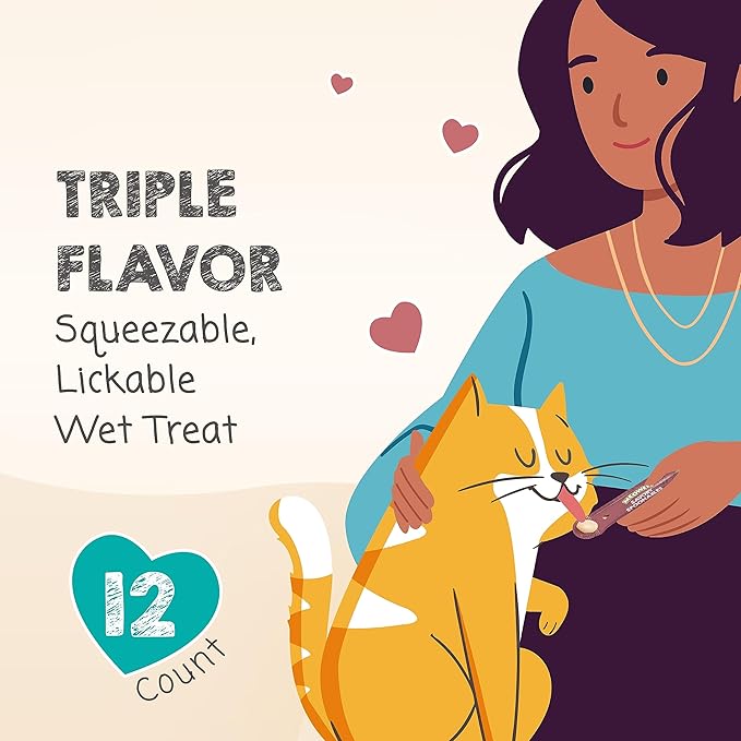 Savory Spoonables Variety Pack for Cats, 12 Count, Treat Your Cat to Triple Flavor Squeezable Lickable Wet Treats with Built-in Spoon for Less Mess