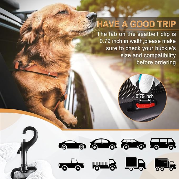 LivTee Dog Seat Belt for Car, Retractable Pet Safety Harness, Adjustable Nylon Dog Seatbelt Leash, Comfortable Dog Accessories for Vehicles (Teal-2PCS)