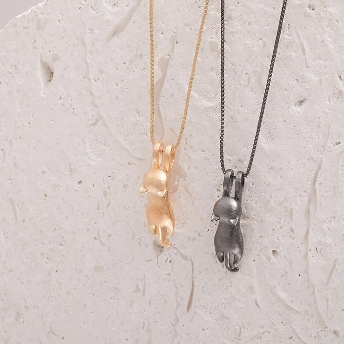 S.Leaf Sterling Silver Cat Necklace - Kitten Jewelry for Cat Lovers - Themed Gifts for Women