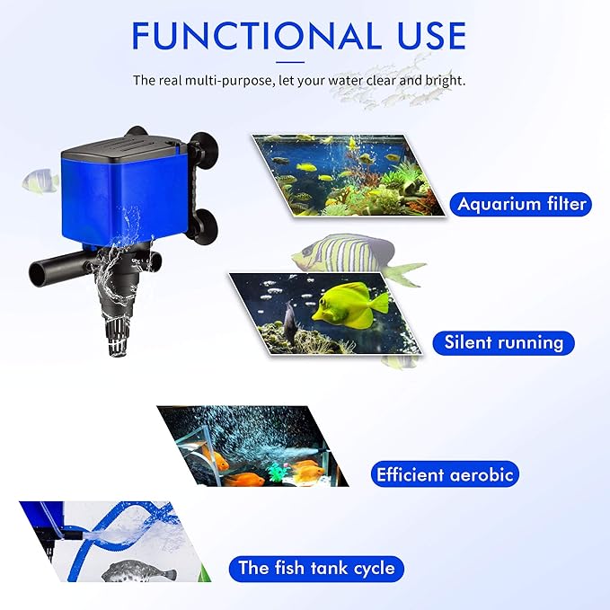 Water Pump 660 GPH Submersible Internal Aquarium Powerhead Water Pump Ultra Quiet for Aquarium,Fish Tank -2 Pack