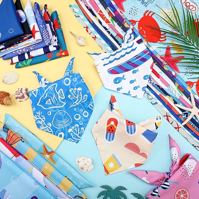 100 Pcs Dog Bandanas Bulk Pet Bibs Colorful Triangle Scarf Pet Bandanas for Medium Large Dogs Spring Summer Birthday Costume Decoration (Ocean Theme)