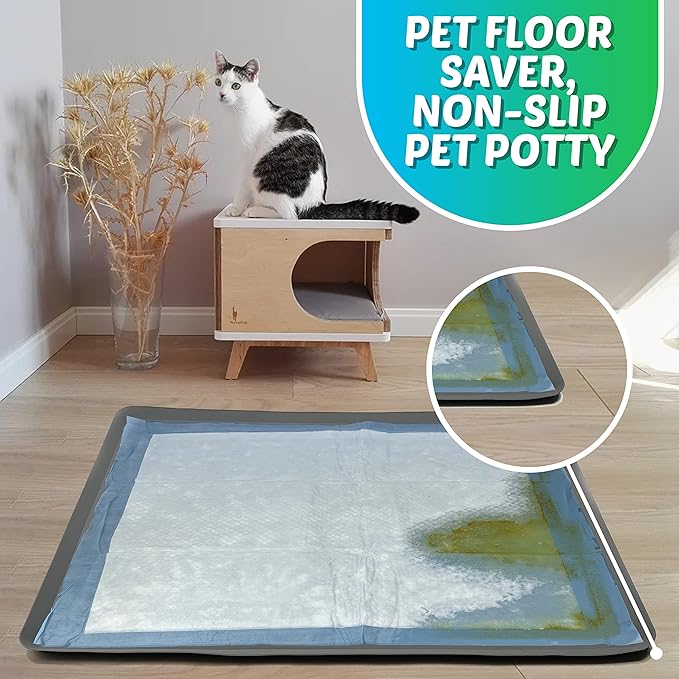 TidyFriend Dog Pee Pad Holder Tray Fits for 27.5” x 44” Wee Wee Pee Pads - Stable Grip, Raised Edges, Quick-Wipe Silicone Surface Dog Potty Tray Holder for Indoor Flooring Protection (Grey)