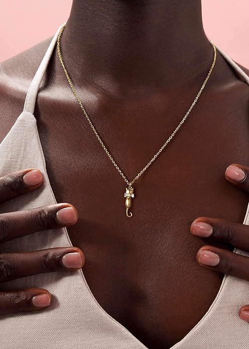 S.Leaf Sterling Silver Cat Necklace - Kitten Jewelry for Cat Lovers - Themed Gifts for Women