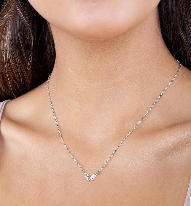 S925 Sterling Silver Butterfly Necklace for Women Cute Animal Meaning Dainty Necklace Pearl Cat Pendant Collar for Gift