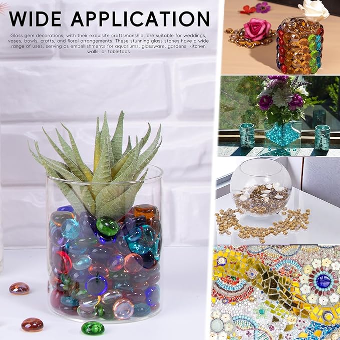 Mini Flat Glass Marbles, 2 LB Mix Color Glass Beads~300PCS for Vases, Floral Bottom Mancala Gems Pebbles Fish Tank Rocks for Table Scatter Aquarium,Vase Fillers,Home Decorative Art Craft(0.5"~0.7")