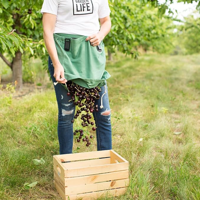 Roo Gardening Apron with Pockets & Harvesting, Picking Pouch - Adjustable, Water-resistant, Washable Canvas Cotton