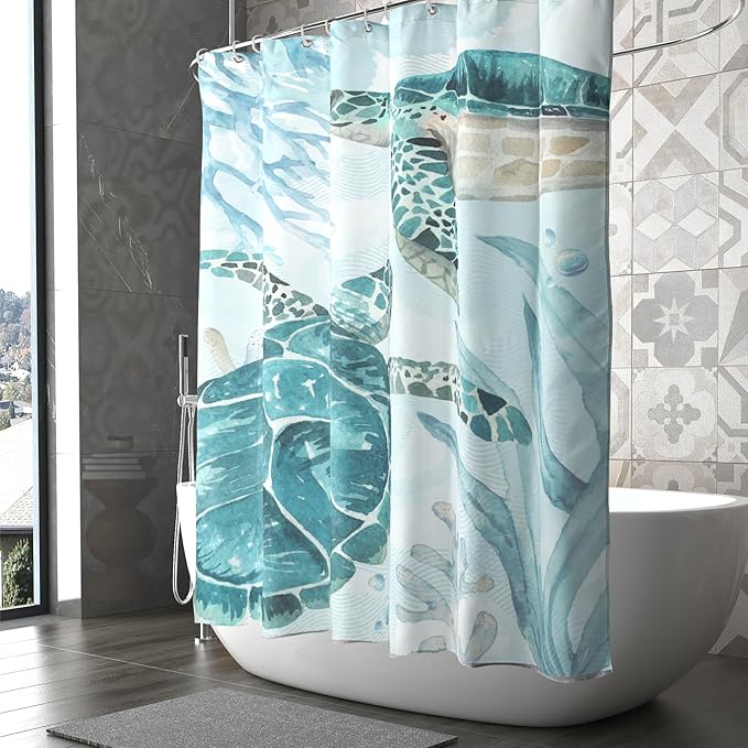 Sea Turtle Shower Curtain for Bathroom 72x72 Inch,Summer Coastal Teal Blue Ocean Animal Water Repellent Polyester Fabric Bathroom Curtains with Hooks for Home Hotel Bathtub Decor