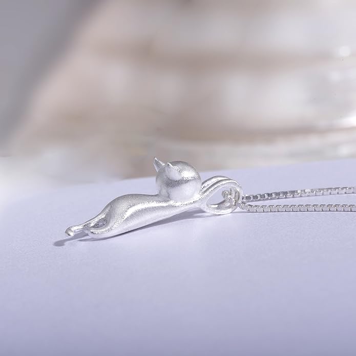 S.Leaf Sterling Silver Cat Necklace - Kitten Jewelry for Women, Cat Mom Gifts