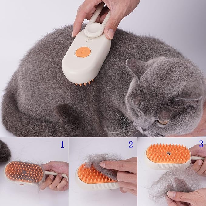 Self Cleaning Brush for Pet Grooming - 3 In 1 Steam Brush with Massage and Water Spray, Rechargeable Silicone Brush for Cats and Dogs