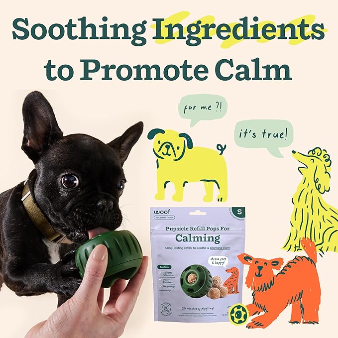 WOOF Pupsicle Refill Pops for Calming - Calming Dog Treats - Long-Lasting Refills for The Pupsicle Toy to Promote Calm - Magnesium for Dogs- Small Pops - 10 Count