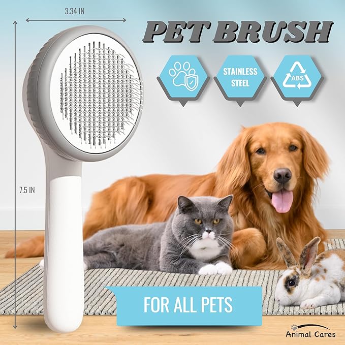 Self Cleaning Pet Brush for Dogs Cats Grooming Tool Removes Loose Fur Reduces Shedding Safe Silicone Tips Comfortable Ergonomic Handle Suitable for Short Medium Long Hair Hypoallergenic for All Pets
