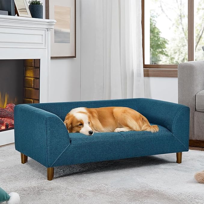 Dog Sofa Couch for Medium to Large Dogs, Memory Foam Dog Sofa Bed, Modern Elevated Pet Couch Bed with Wooden Legs, Light Grey