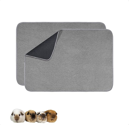 Guinea Pig Cage Liner, 2 Pack - Washable, Reusable, Leakproof Fleece Bedding Pads for Small Animals with Anti-Slip Bottom - for Midwest Cage/24''X36'' Area, Gray
