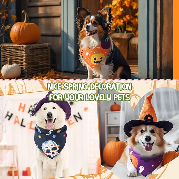 100 Pcs Halloween Dog Bandanas Bulk Pet Bibs Colorful Triangle Scarf Pet Bandanas for Medium Large Dogs Halloween Party Costume Decor