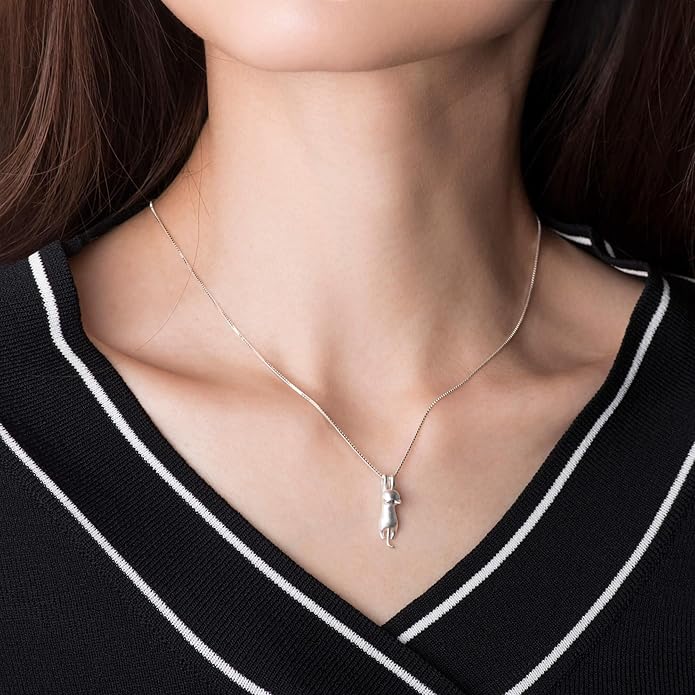 S.Leaf Sterling Silver Cat Necklace - Kitten Jewelry for Cat Lovers - Themed Gifts for Women