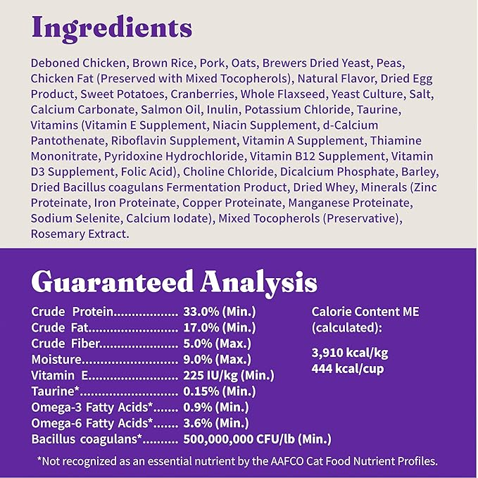 Halo Holistic Cage Free Chicken Cat Food, Healthy Grains Dry Cat Food, Complete Digestive Health, Kibble for Adult Cats, 3 lb Bag