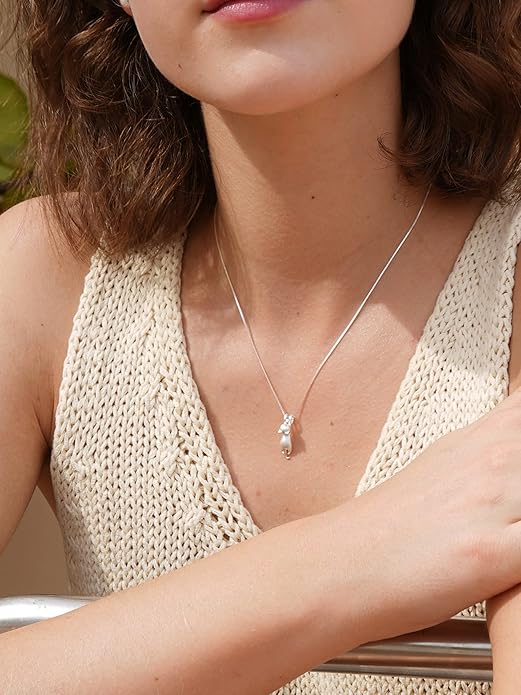 S.Leaf Sterling Silver Cat Necklace - Kitten Jewelry for Women, Cat Mom Gifts