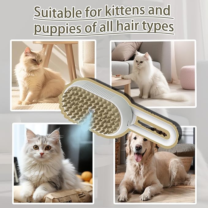 Self Cleaning 3 in 1 Pet Brush - Steam Cat & Dog Brush for Shedding & Grooming (Grey)