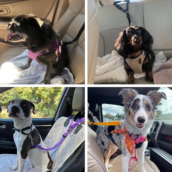 BWOGUE 2 Packs Dog Cat Safety Seat Belt Strap Car Headrest Restraint Adjustable Nylon Fabric Dog Restraints Vehicle Seatbelts Harness