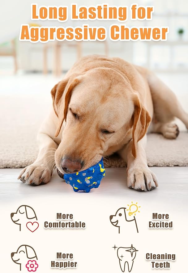 1.96'' Dog Balls for Dogs Aggressive Chewers Indestructible Tennis Durable Bouncy Interactive Dog Toy Balls for Fetch Game Floating Training(Blue Small)