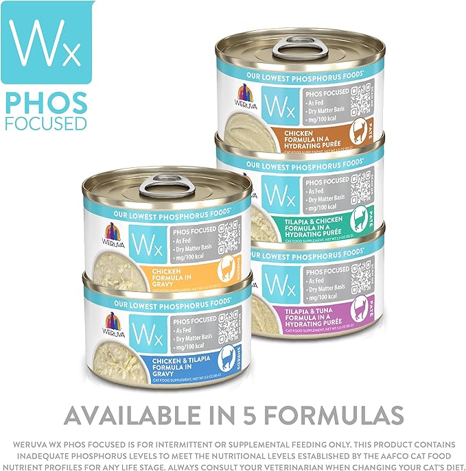 Weruva Wx Phos Focused, Tilapia & Tuna Formula in a Hydrating purée, 3oz Can (Pack of 12)