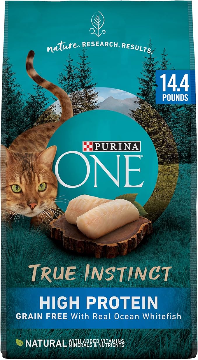 Purina ONE Natural, High Protein, Grain Free Dry Cat Food, True Instinct With Real Ocean Whitefish - 14.4 lb. Bag