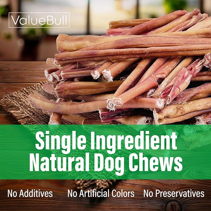 ValueBull Bully Sticks for Small Dogs, Thin 12 Inch, 25 Count - All Natural, Grass Fed, Single Ingredient, Long Lasting Dog Treats