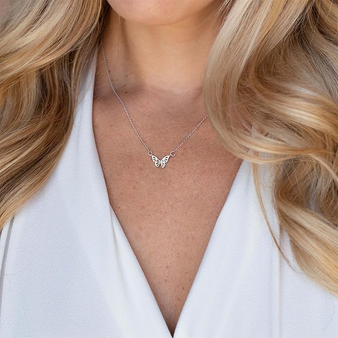 S925 Sterling Silver Butterfly Necklace for Women Cute Animal Meaning Dainty Necklace Pearl Cat Pendant Collar for Gift