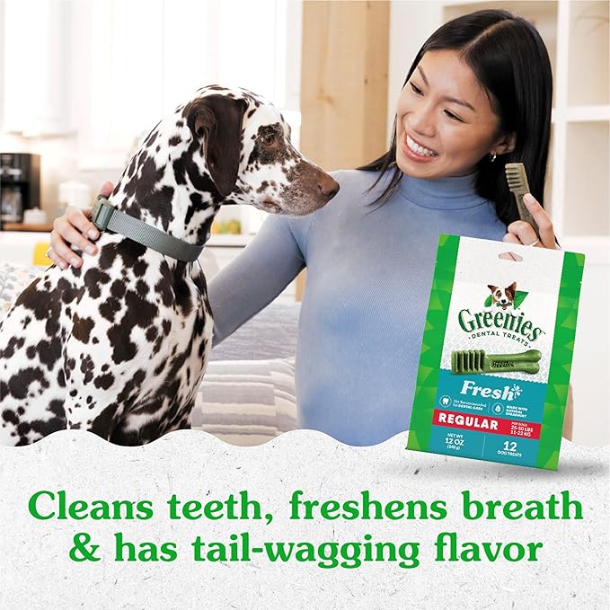 Greenies Regular Dental Dog Treats, Fresh Flavor, 12 oz. Pack (12 Treats)