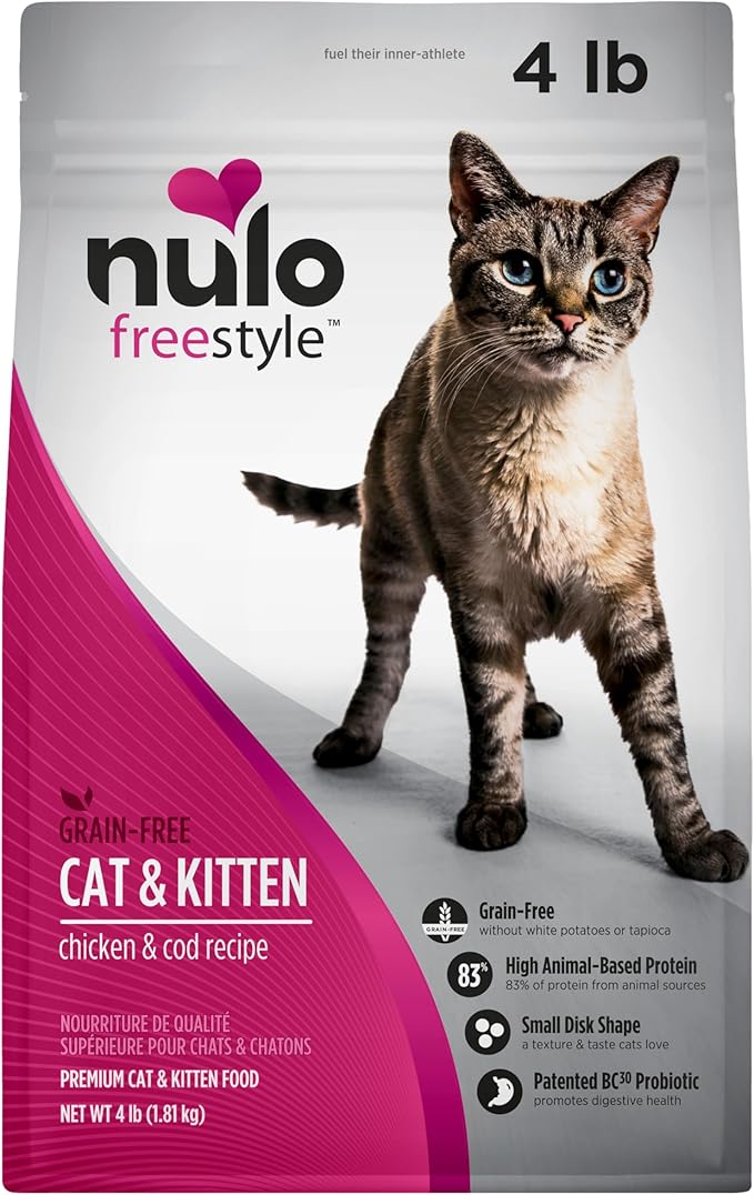 Nulo Freestyle Cat & Kitten Food, Premium Grain-Free Dry Small Bite Kibble Cat Food, High Animal-Based Protein with BC30 Probiotic for Digestive Health Support 4 Pound (Pack of 1)